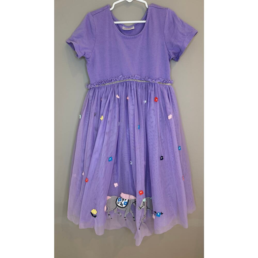 Hanna Andersson 8 (130) Purple Horse Tulle Short Sleeve Dress